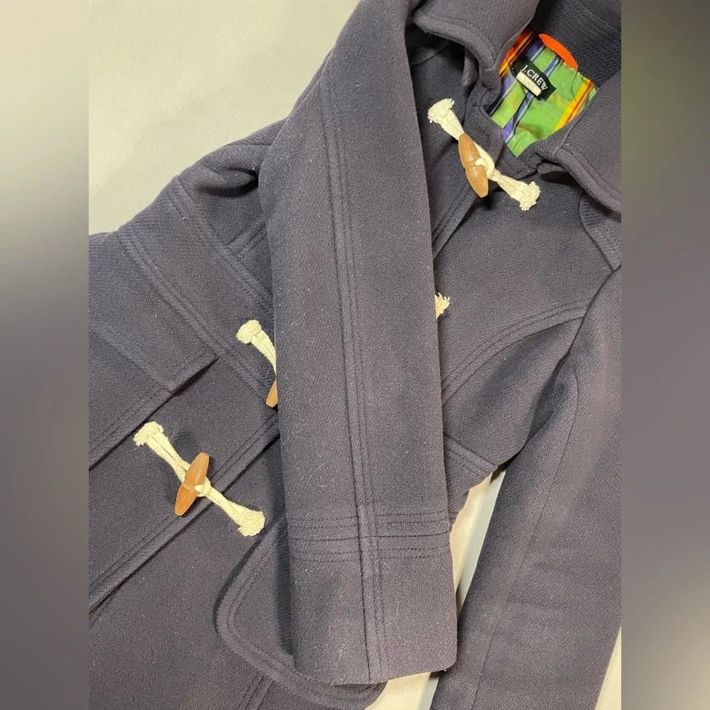 J Crew Duffle Coat, Removable Hood, Wood Toggles, Wool-Blend, Navy - Womens 4 - Picture 12 of 16